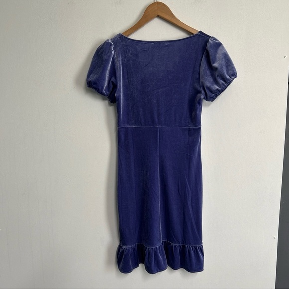 Crushed Velvet Women's Medium Mini Dress Milkmaid Periwinkle Ruffle Hem Coquette - Picture 11 of 14